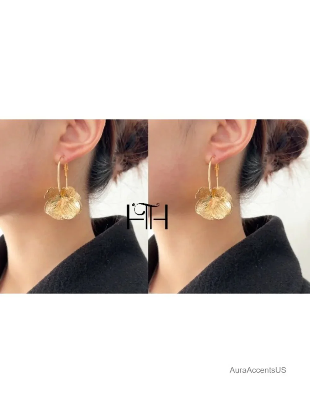 14K Gold Plated Floral Dangle Earrings Statement Women's Jewelry